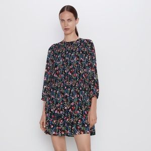 Zara floral long sleeve mini dress